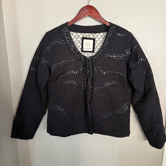 Malvin Hamburg Quilted Black Beaded Embroidered Blazer Jacket Women's Size 12 - Picture 5 of 12